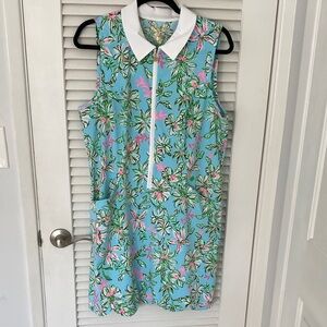 Lilly Pulitzer Aqua Floral Sleeveless Mini Dress with White Collar